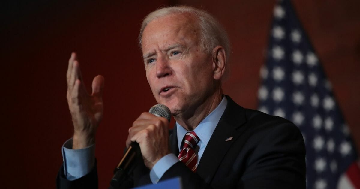 Democratic Presidential candidate former Vice President Joe Biden speaks to guests during a town hall campaign stop at the Pearl City Station on Oct. 23, 2019 in Muscatine, Iowa.