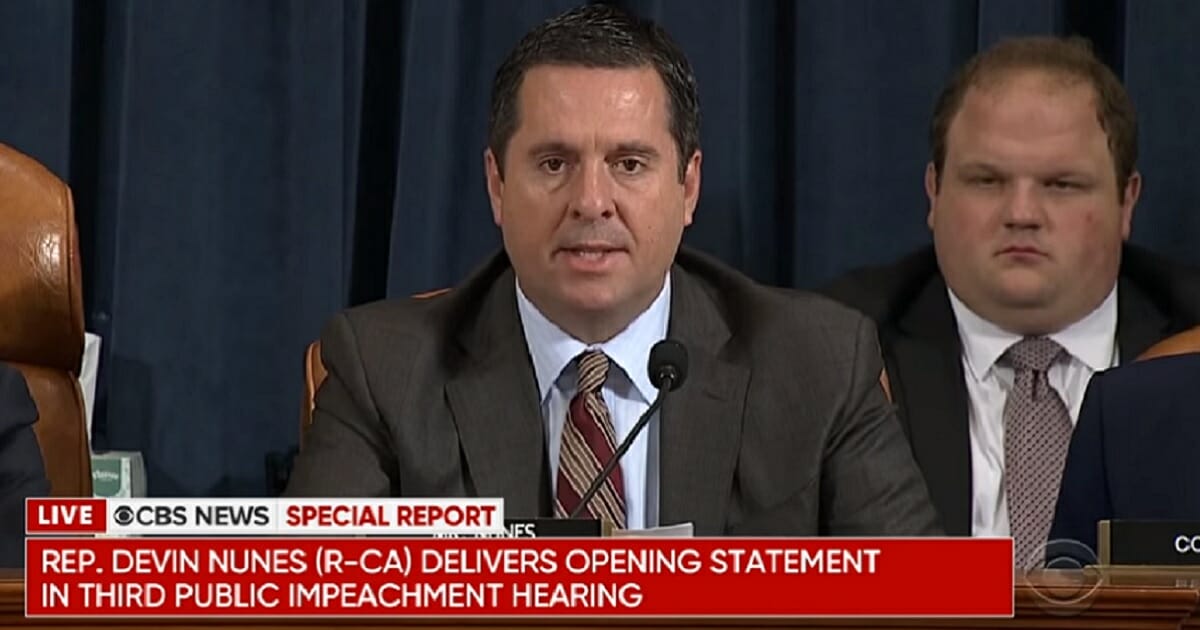 Rep. Devin Nunes delivers an opening statement before the House Intelligence Committee impeachment hearing on Tuesday.