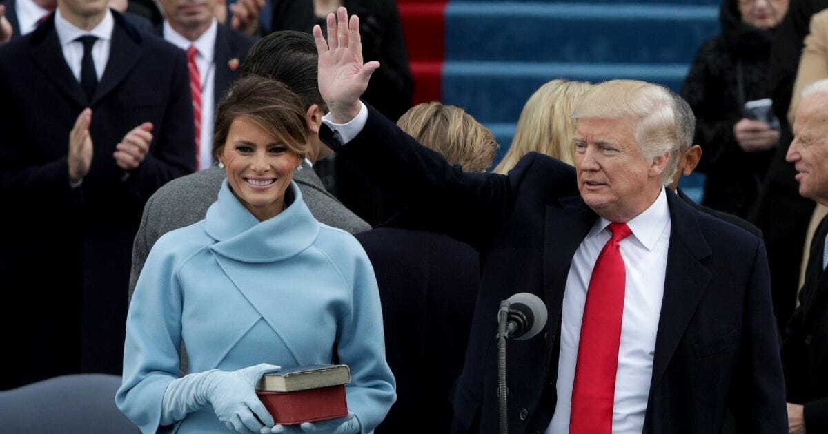 President Donald Trump waves after he is sworn into office on the West Front of the U.S. Capitol on Jan. 20, 2017 in Washington, D.C.