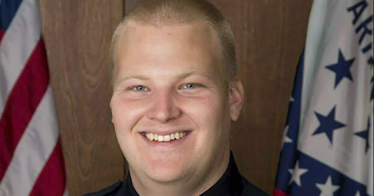 This undated photo provided by the Fayetteville Police Department shows Officer Stephen Carr. Carr was fatally shot on Dec. 7, 2019, while sitting in his patrol vehicle outside police headquarters in Fayetteville, Arkansas.