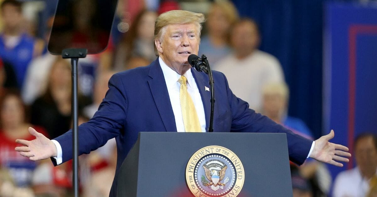 President Donald Trump speaks during a campaign rally at Sudduth Coliseum in Lake Charles, Louisiana, on Oct. 11, 2019.