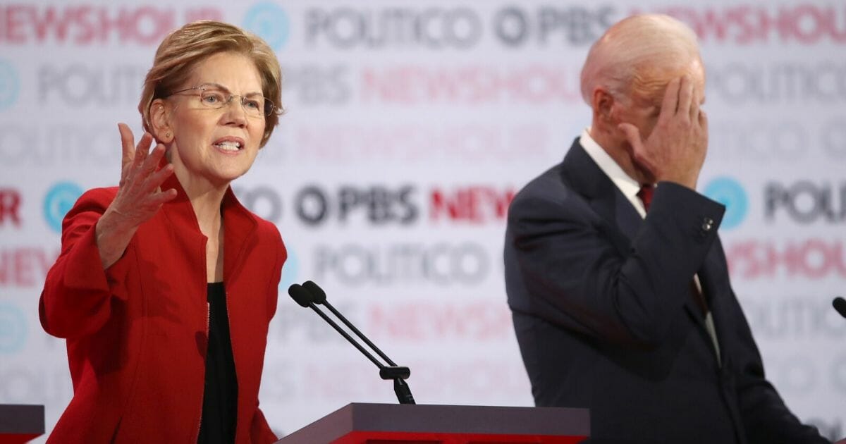 Elizabeth Warren and Joe Biden at a Democratic primary debate