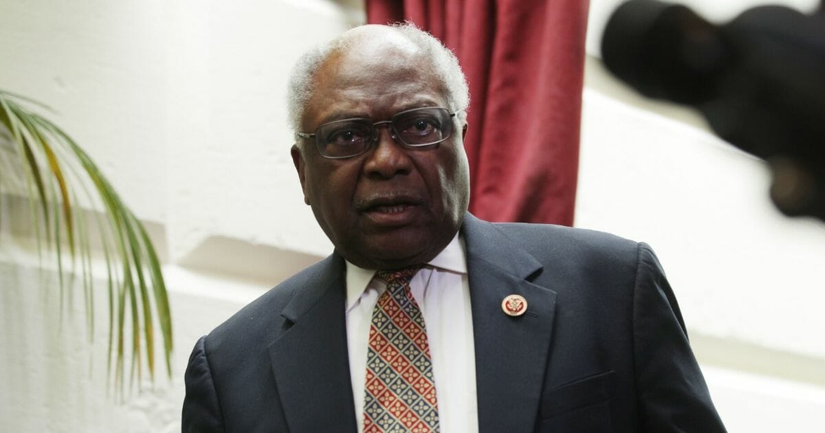 U.S. House Majority Whip Rep. James Clyburn leaves after a House Democrats meeting at the Capitol May 22, 2019, in Washington, D.C.