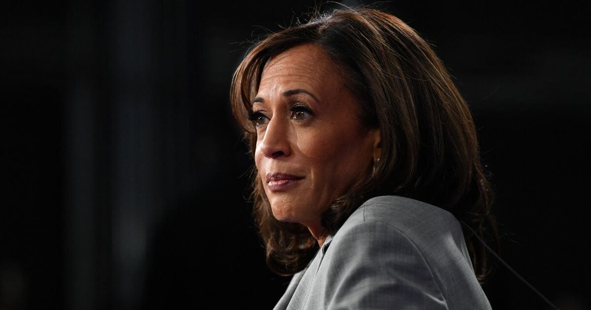 California Sen. Kamala Harris speaks to the media in the Spin Room after participating in the fifth Democratic primary debate of the 2020 presidential campaign season co-hosted by MSNBC and The Washington Post at Tyler Perry Studios in Atlanta on Nov. 20, 2019.