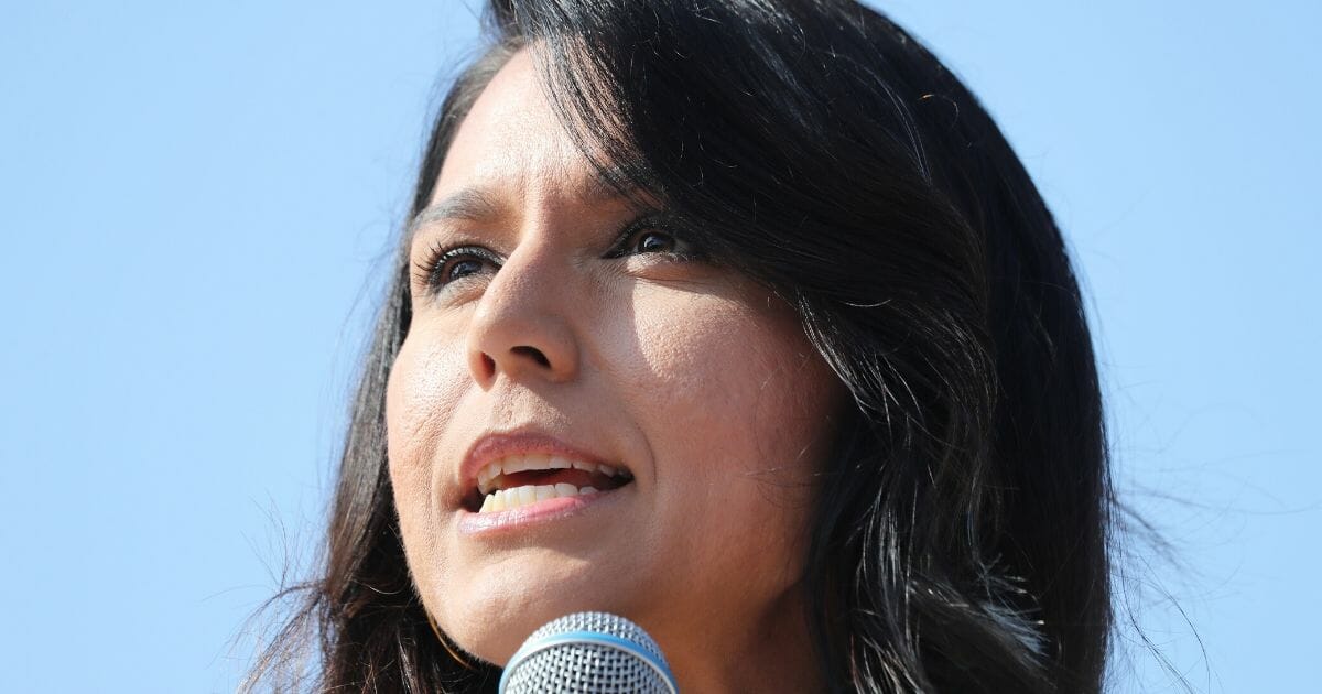 Democratic presidential candidate Rep. Tulsi Gabbard (D-Hawaii) speaks during the inaugural Veterans Day L.A. event held outside of the Los Angeles Memorial Coliseum on Nov. 11, 2019, in Los Angeles, California.