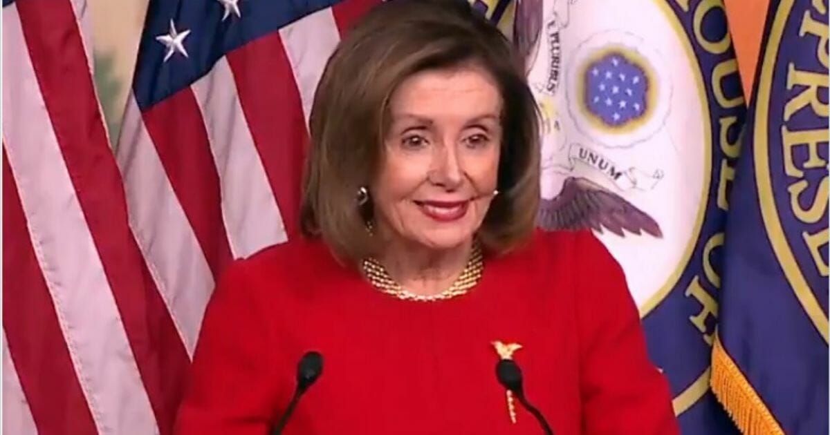 Nancy Pelosi during a media conference where she appeared to slur her words.