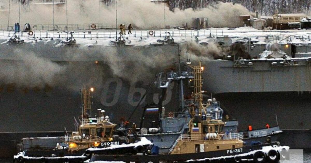 Russia's only aircraft carrier burns.