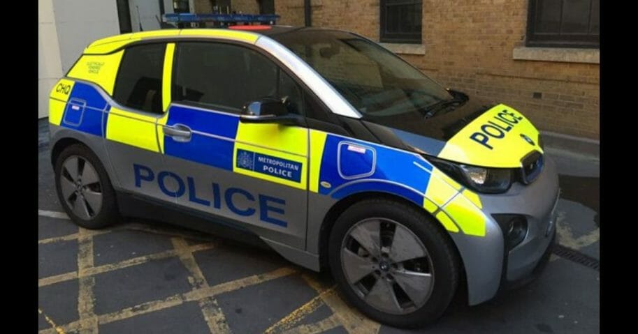 A picture of an electric police cruiser of the Metropolitan Police force.