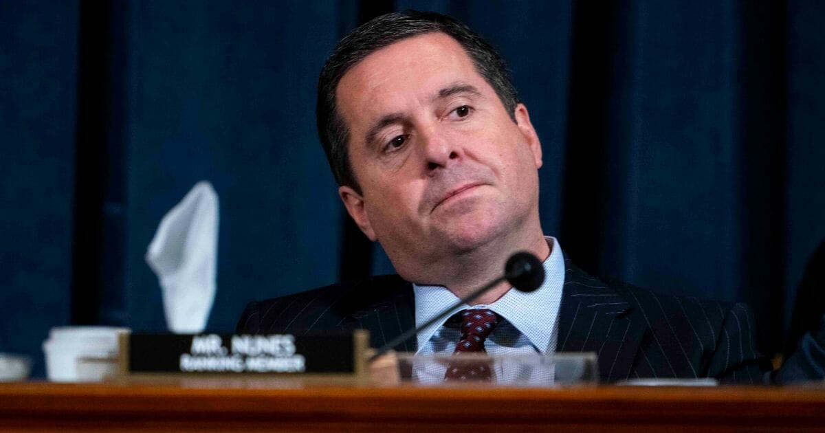 California Republican Rep. Devin Nunes listens at the Nov. 20 hearing of the House Intelligence Committee that heard testimony from European Union Ambassador Gordon Sondland.