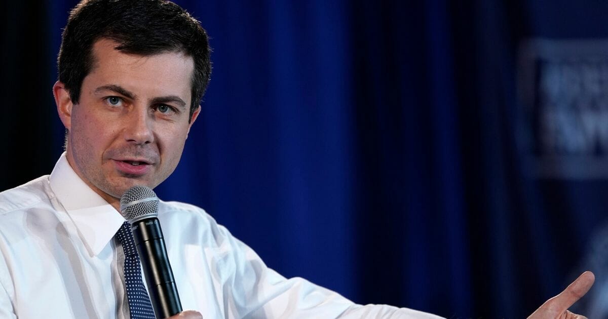 Democratic presidential contender Pete Buttigieg fields questions Friday at at the S. Conference of Mayors Iowa Starting Line forum in Waterloo, Iowa.