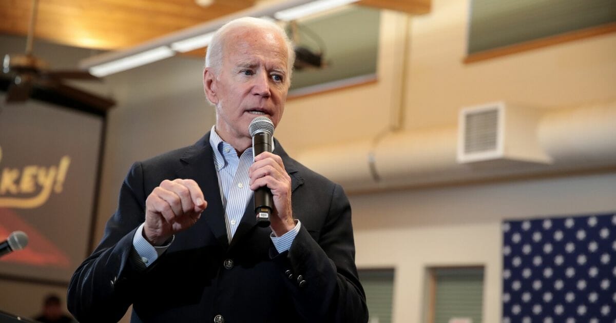 Former Vice President Joe Biden speaks during a campaign stop in Algona, Iowa, on Monday.