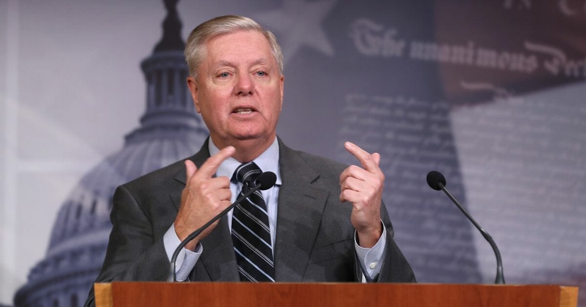 Senate Judiciary Committee Chairman Lindsey Graham is pictured at a Monday news conference.