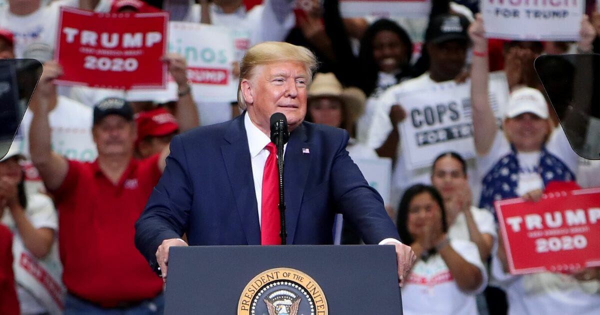 President Donald Trump addresses a "Keep America Great" re-election campaign rally in October at  American Airlines Center in Dallas,
