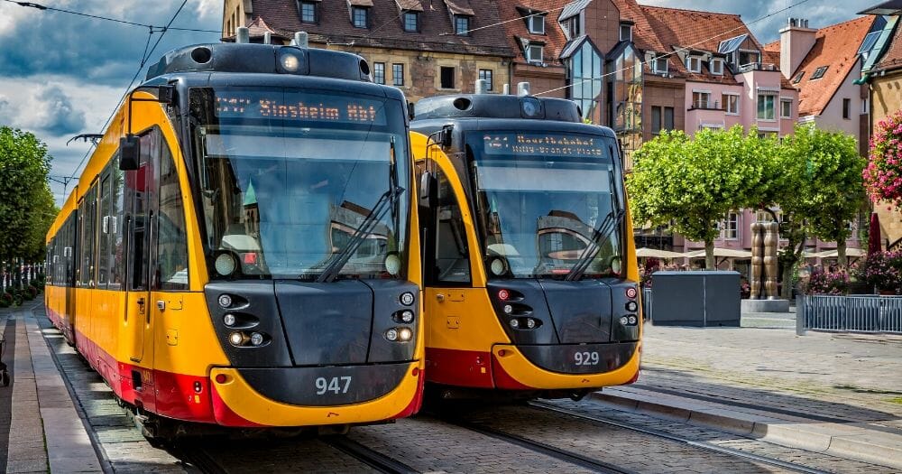 Tram at station stop in Germany