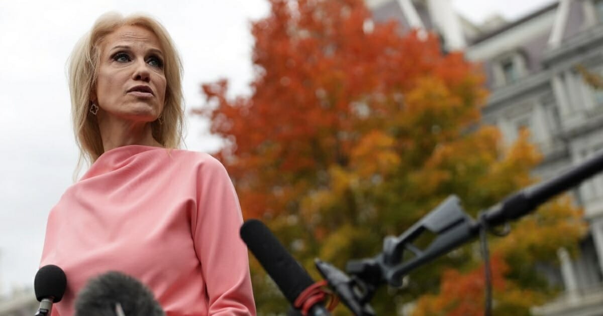 White House senior counselor Kellyanne Conway speaks to members of the media outside the West Wing of the White House on Nov. 7 in Washington.