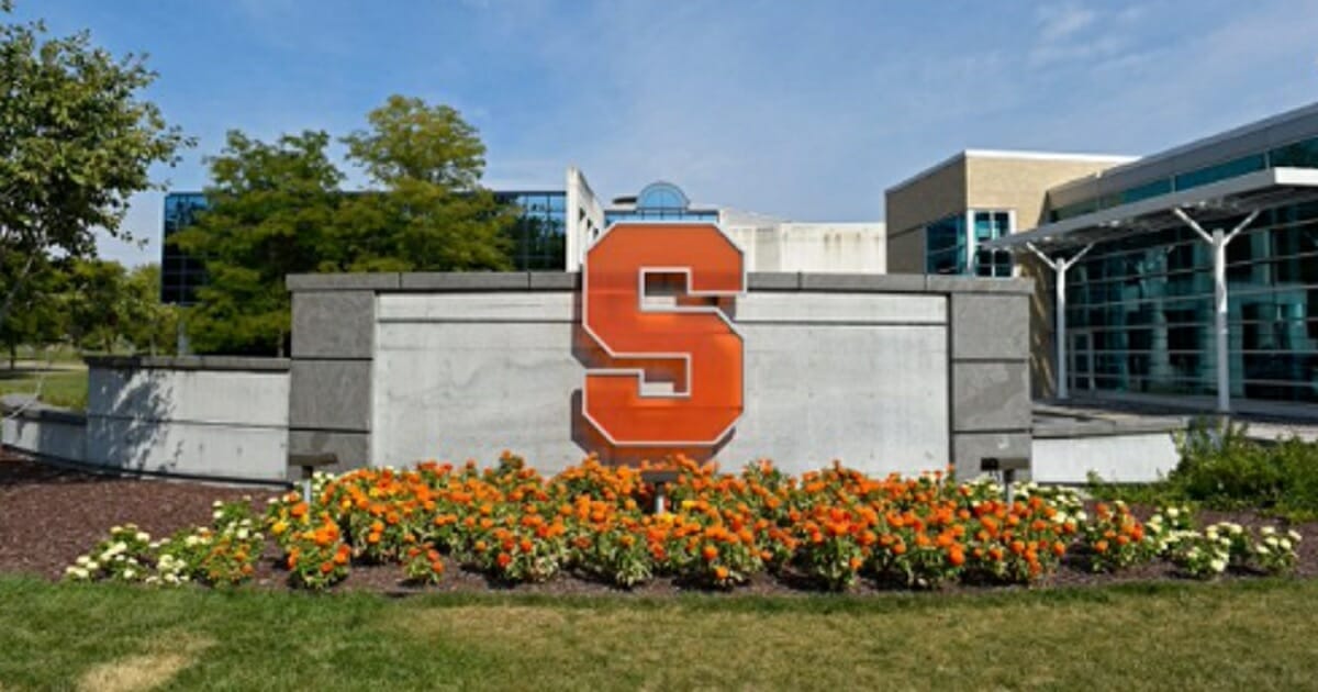 A view of Syracuse University with its emblematic "S."