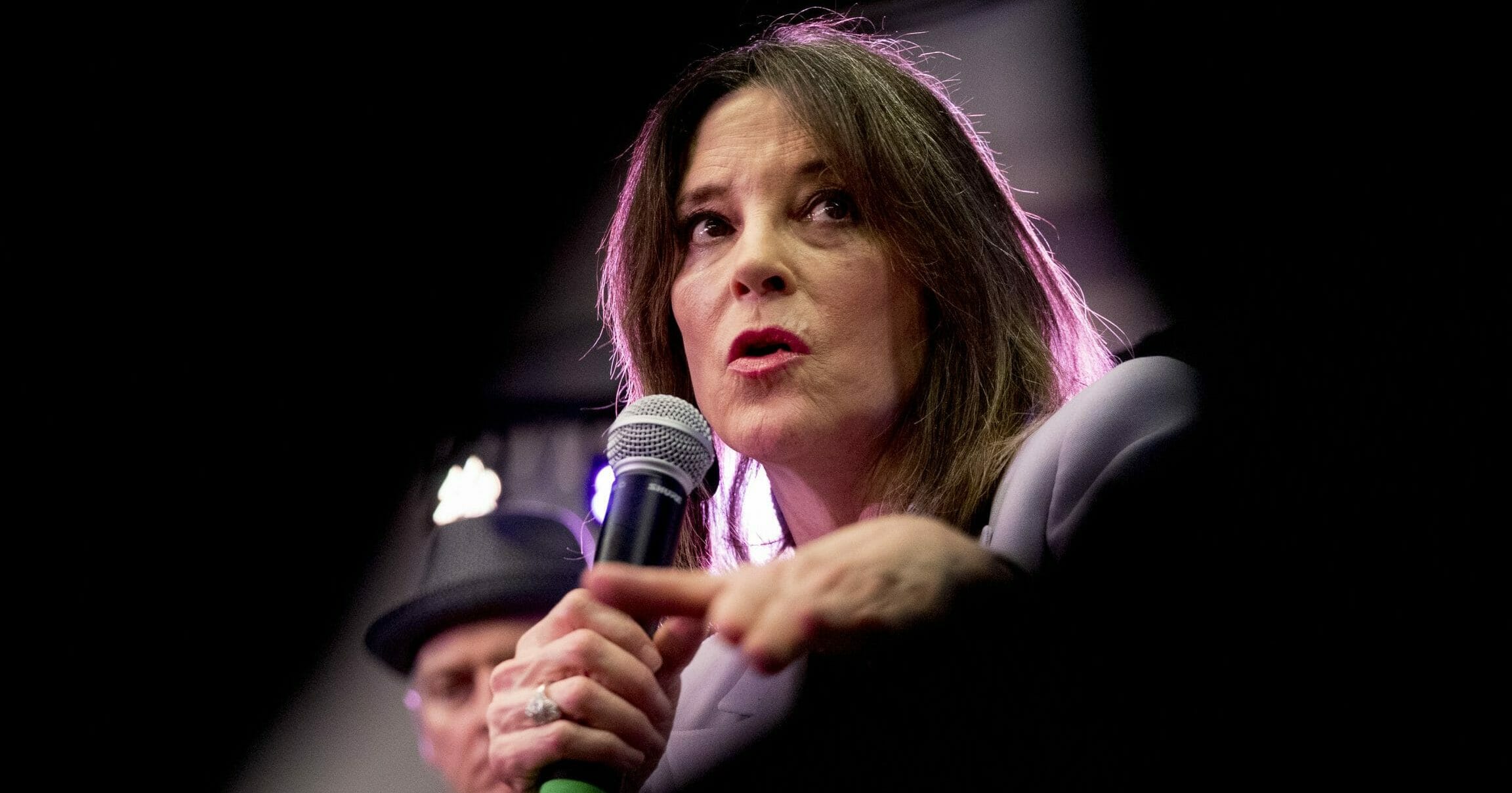 Democratic presidential candidate Marianne Williamson speaks at a the Faith, Politics and the Common Good Forum at Franklin Jr. High School in Des Moines, Iowa, on, Jan. 9, 2020.
