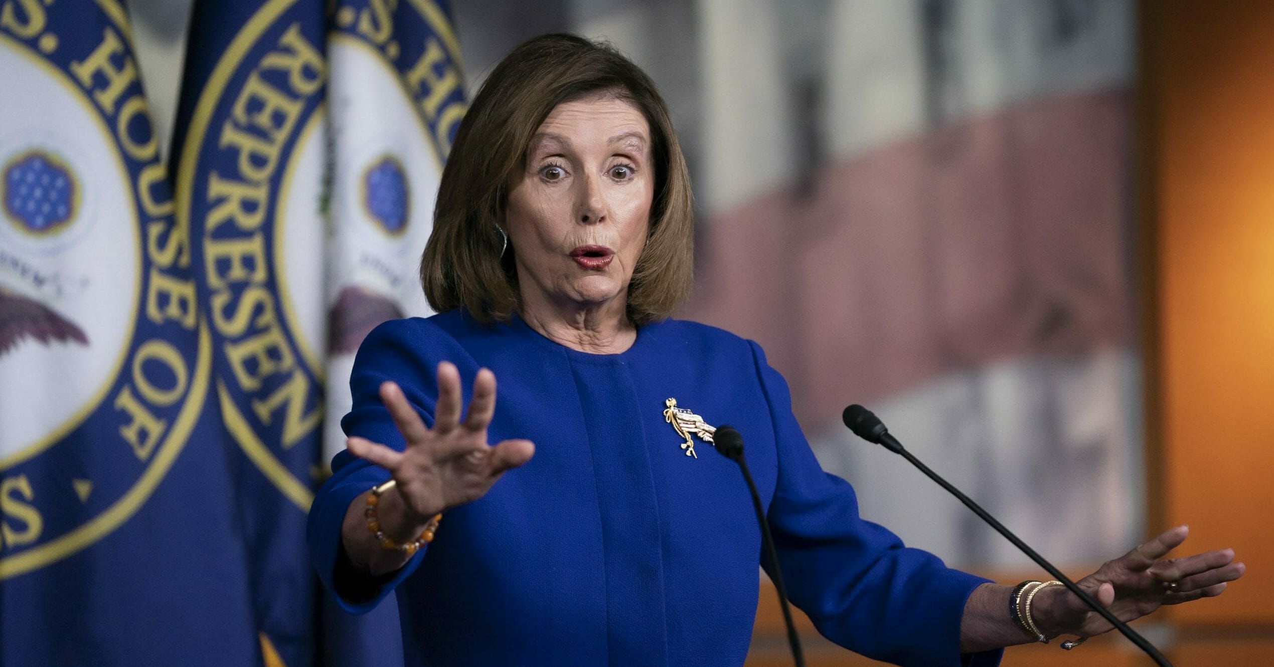 Speaker of the House Nancy Pelosi, D-Calif., talks to reporters Jan. 9, 2020, on Capitol Hill in Washington.