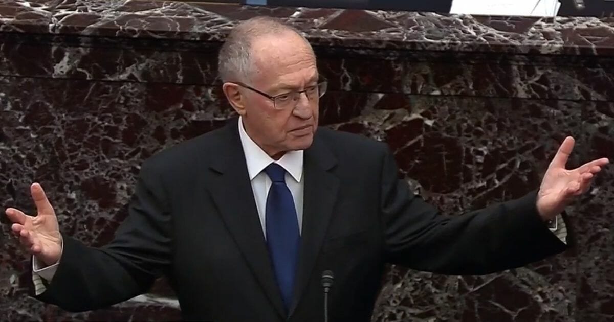 Famed attorney Alan Dershowitz speaks during the impeachment trial of President Donald Trump in the Senate.