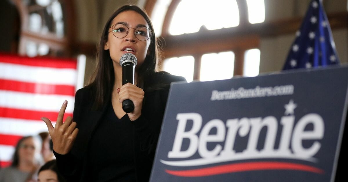 Democratic Rep. Alexandria Ocasio-Cortez of New York speaks during a campaign event for Democratic presidential candidate Sen. Bernie Sanders of Vermont at La Poste in Perry, Iowa, on Jan. 26, 2020.