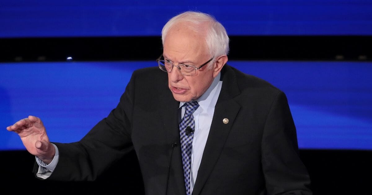 Vermont Sen. Bernie Sanders makes a point during the Democratic presidential primary debate at Drake University on Jan. 14, 2020, in Des Moines, Iowa.