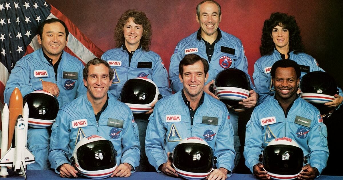 In this circa 1985 photo, the crew of the disastrous Challenger space shuttle disaster is seen: (back row, left to right) Ellison S Onizuka, Sharon Christa McAuliffe, Gregory B Jarvis, Judith A Resnik, (front row, left to right) Michael J Smith, Francis R Scobee and Ronald E McNair. All seven were killed when the Challenger shuttle exploded during take-off on Jan. 28, 1986.