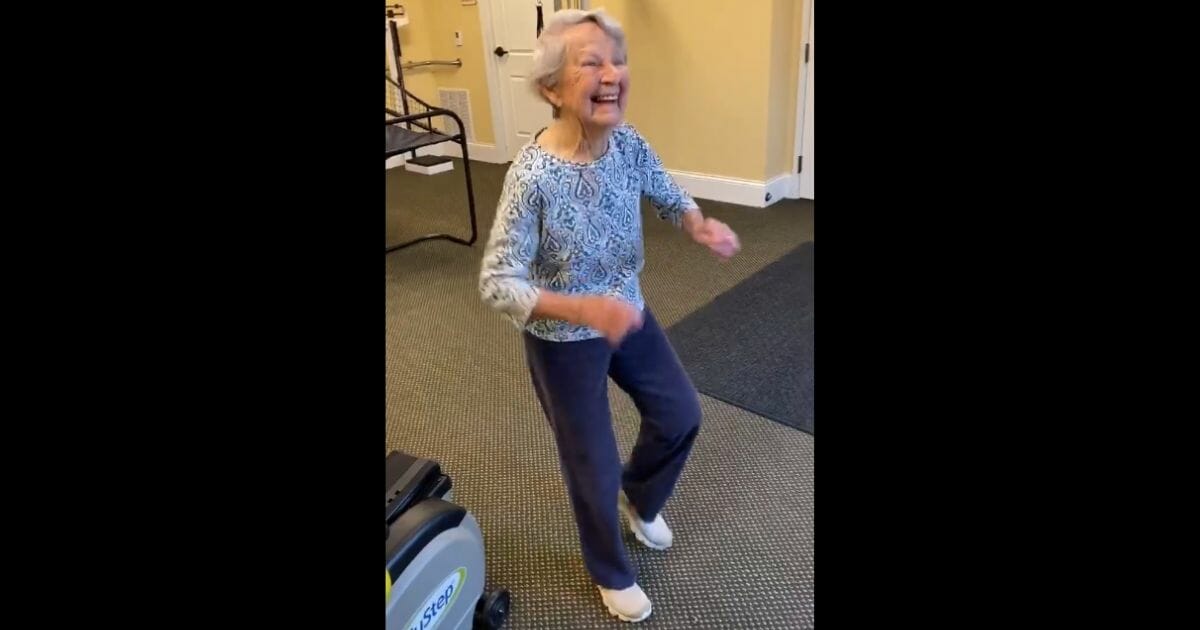 The 91-year-old felt so good after finishing physical therapy that she just had to break out in dance.