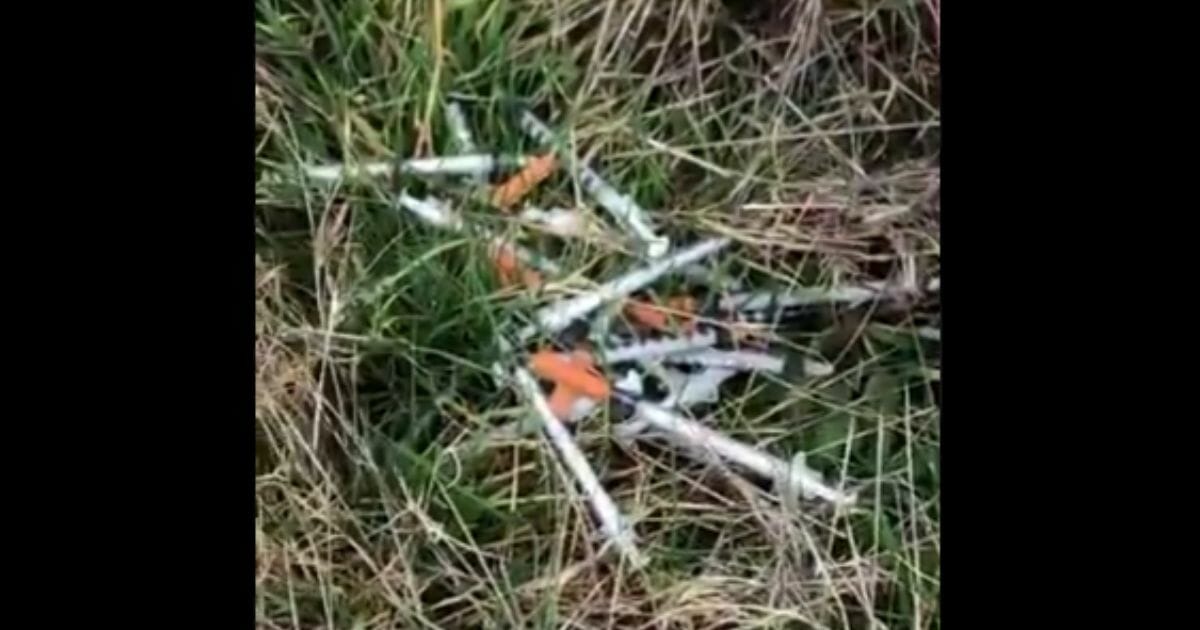 Drug needles are seen in Oregon in the video below.