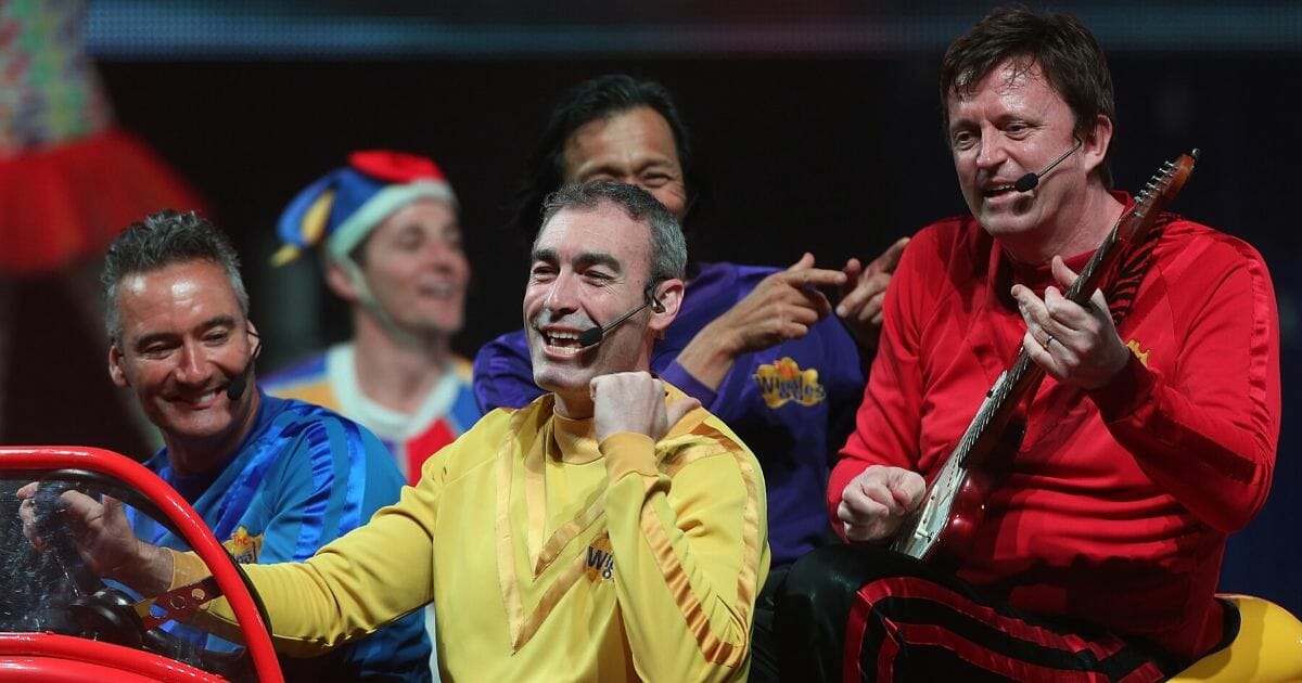 Jeff Fatt, Anthony Field, Greg Page, center, and Murray Cook of The Wiggles perform on stage during The Wiggles Celebration Tour at Sydney Entertainment Centre on Dec. 23, 2012, in Sydney, Australia.