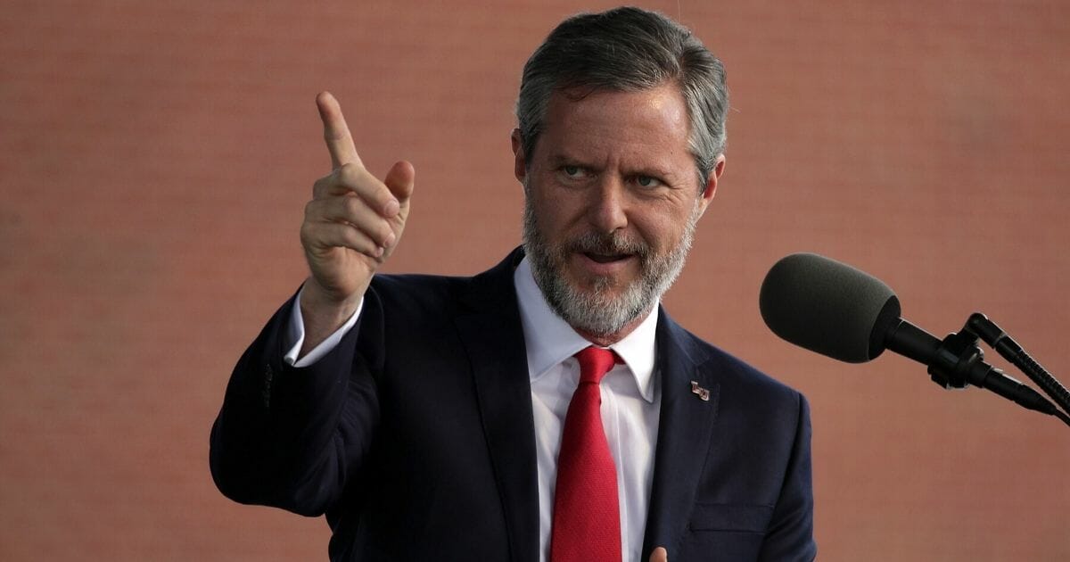 Jerry Falwell Jr., president of Liberty University, speaks during a commencement ceremony at Liberty University on May 13, 2017, in Lynchburg, Virginia.