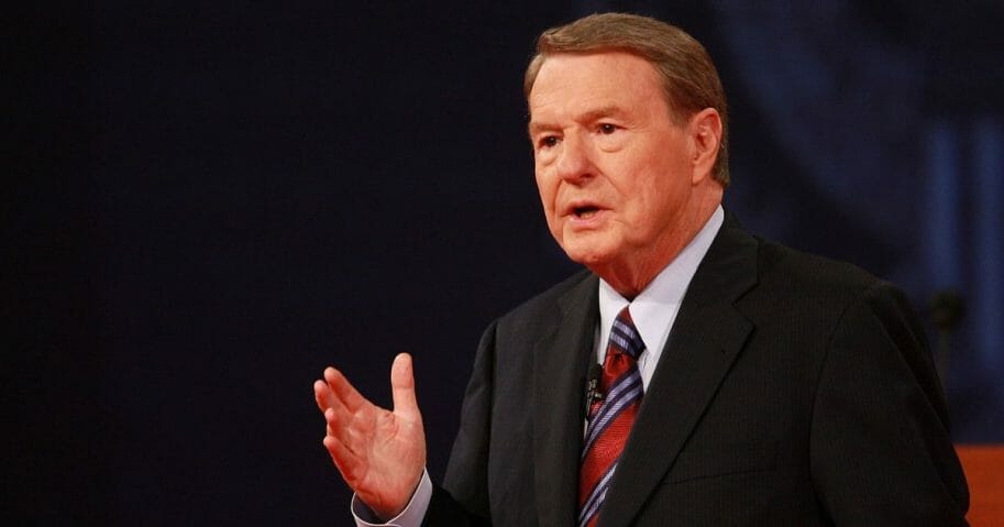Debate moderator Jim Lehrer speaks during the first of three presidential debates before the 2008 election on Sept. 26, 2008, in the Gertrude Castellow Ford Center at the University of Mississippi in Oxford, Mississippi.