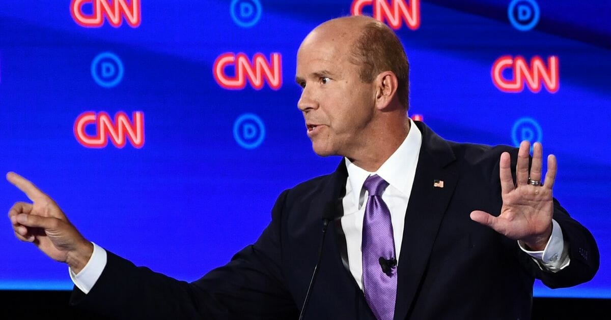 Democratic presidential hopeful and former Maryland Rep. John Delaney speaks during a Democratic primary debate at the Fox Theatre in Detroit on July 30, 2019.