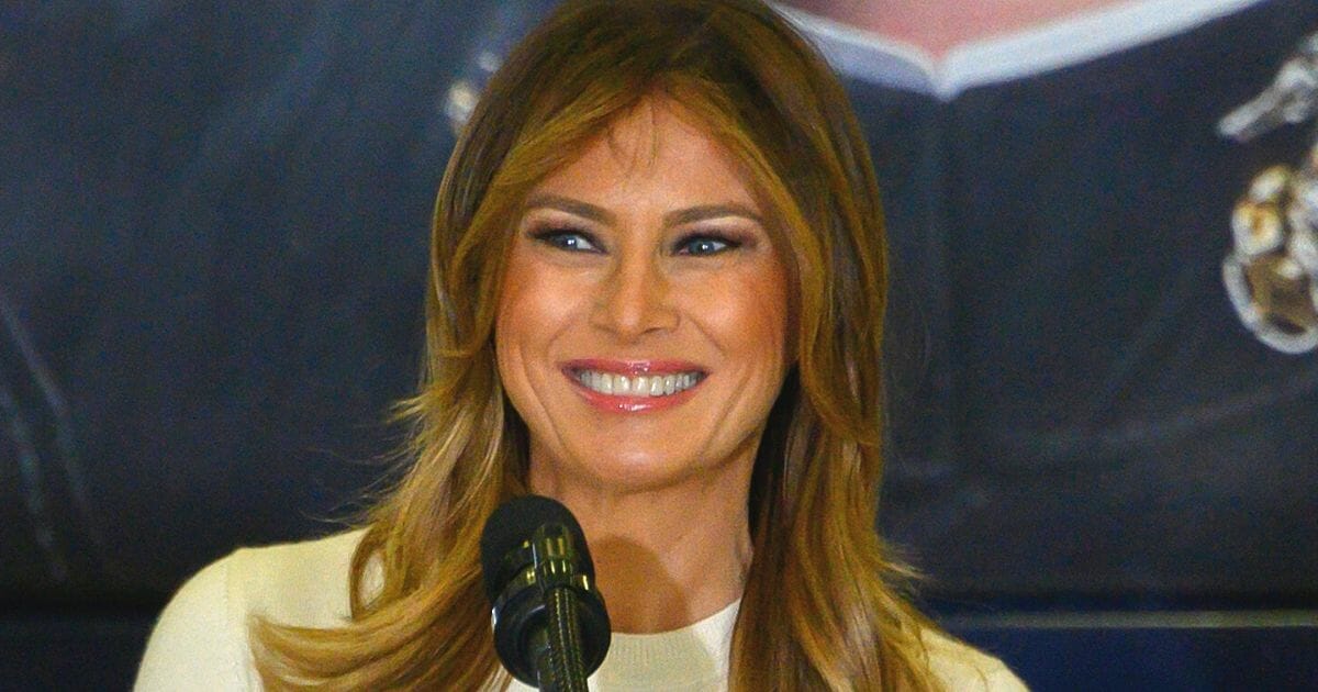 First lady Melania Trump speaks during the annual Marine Toys for Tots program hosted by the Marine Corps Reserve at Joint Base Anacostia-Bolling in Washington on Dec. 9, 2019.