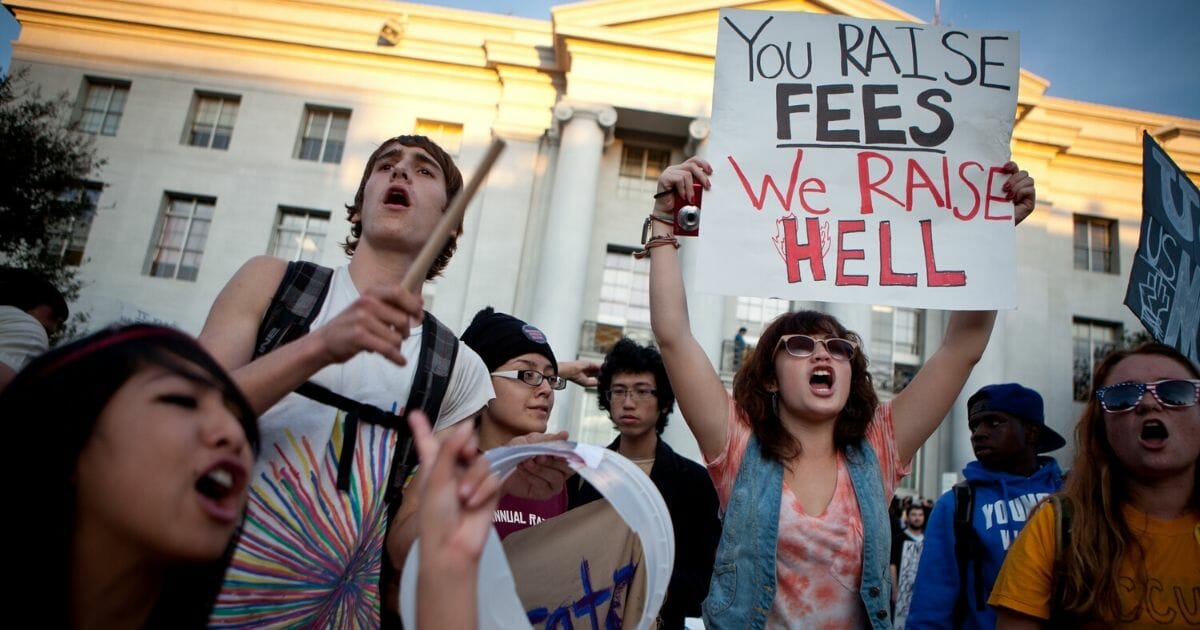 University of California, Berkeley students protest on campus as part of an "open university" strike in solidarity with the Occupy Wall Street movement on Nov. 15, 2011, in Berkeley, California