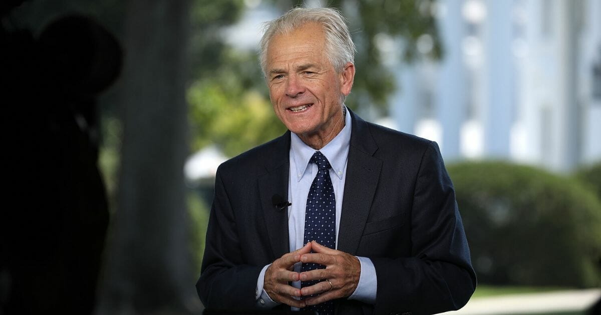 Director of the White House National Trade Council Peter Navarro is interviewed by Fox News on the north side of the White House on Aug. 28, 2018, in Washington, D.C.