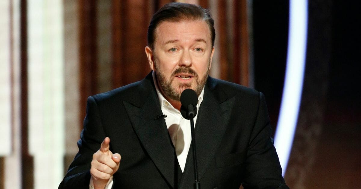 Host Ricky Gervais speaks onstage during the Golden Globe Awards at the Beverly Hilton Hotel in Beverly Hills, California, on Jan. 5, 2020.