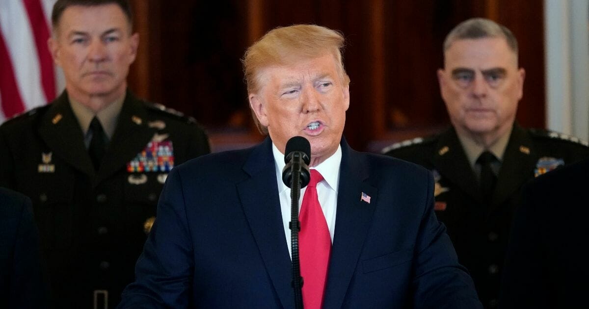 President Donald Trump speaks from the White House in Washington on Jan. 8, 2020.