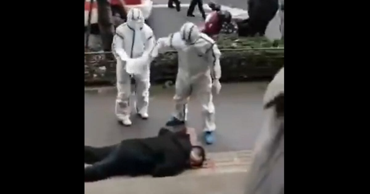 A man who reportedly collapsed in Wuhan, China, seemingly from the coronavirus outbreak.