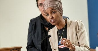 Rep. Ilhan Omar pictured in a file photo speaking during an August news conference.