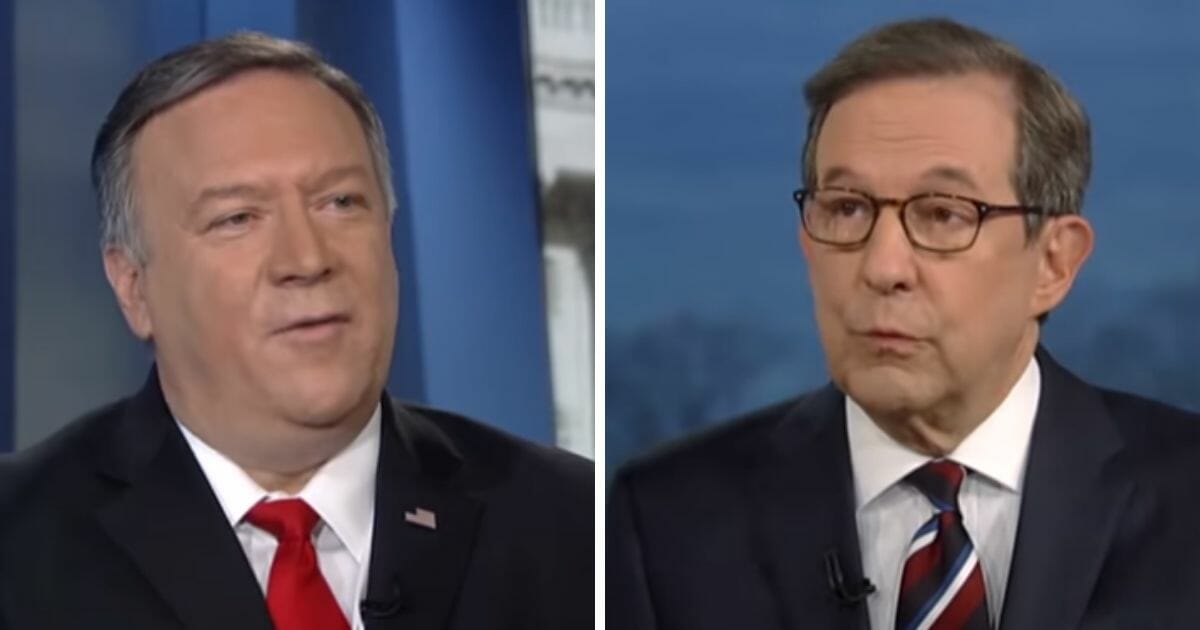 Secretary of State Mike Pompeo, left, and Fox News' Chris Wallace, right.