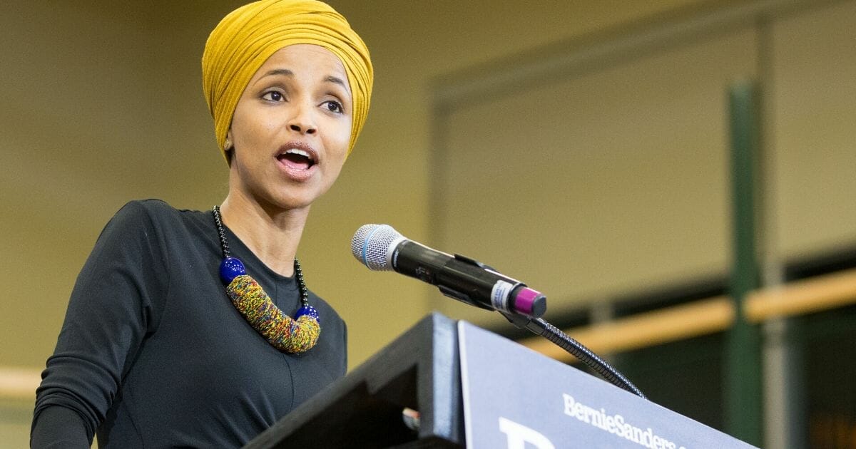 U.S. Rep. Ilhan Omar Omar sspeaking at a Dec. 13 rally in New Hampshire for Democratic presidential contender Bernie Sanders.