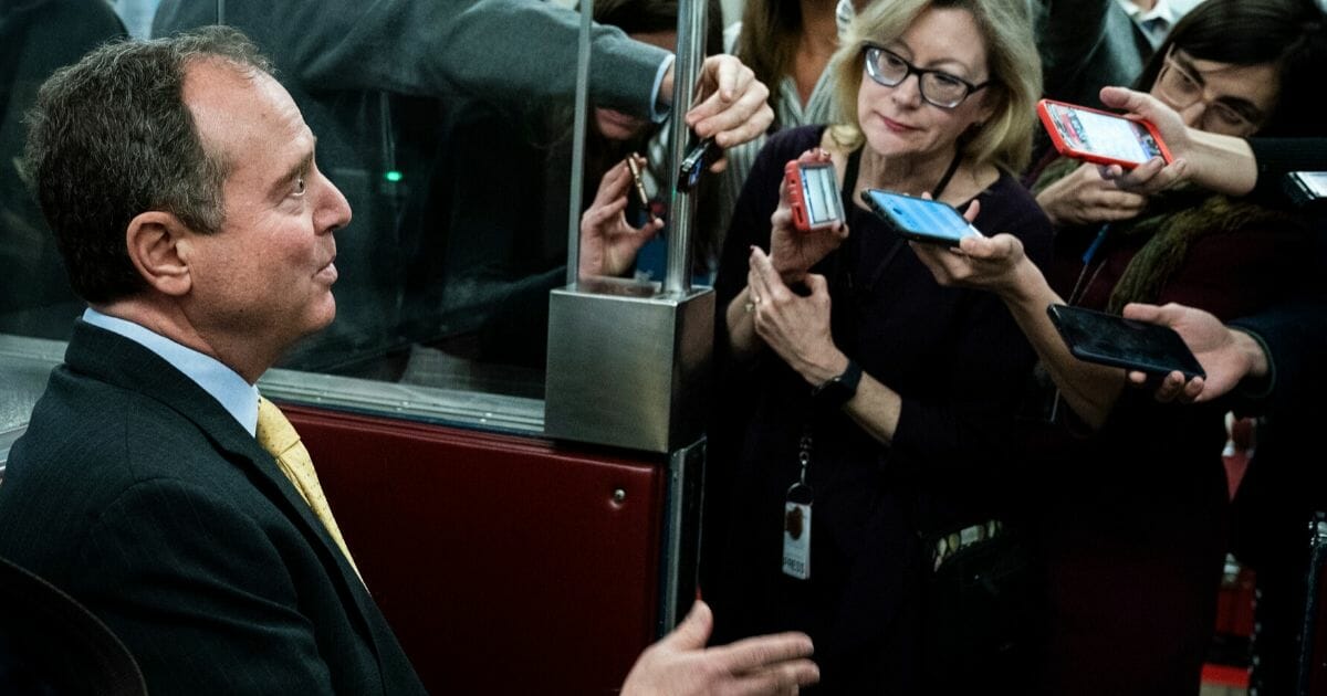 House Intelligence Committee chairman Rep. Adam Schiff speaks briefly with reporters in the Senate Subway at the U.S. Capitol on Jan. 6, 2020 in Washington, D.C.