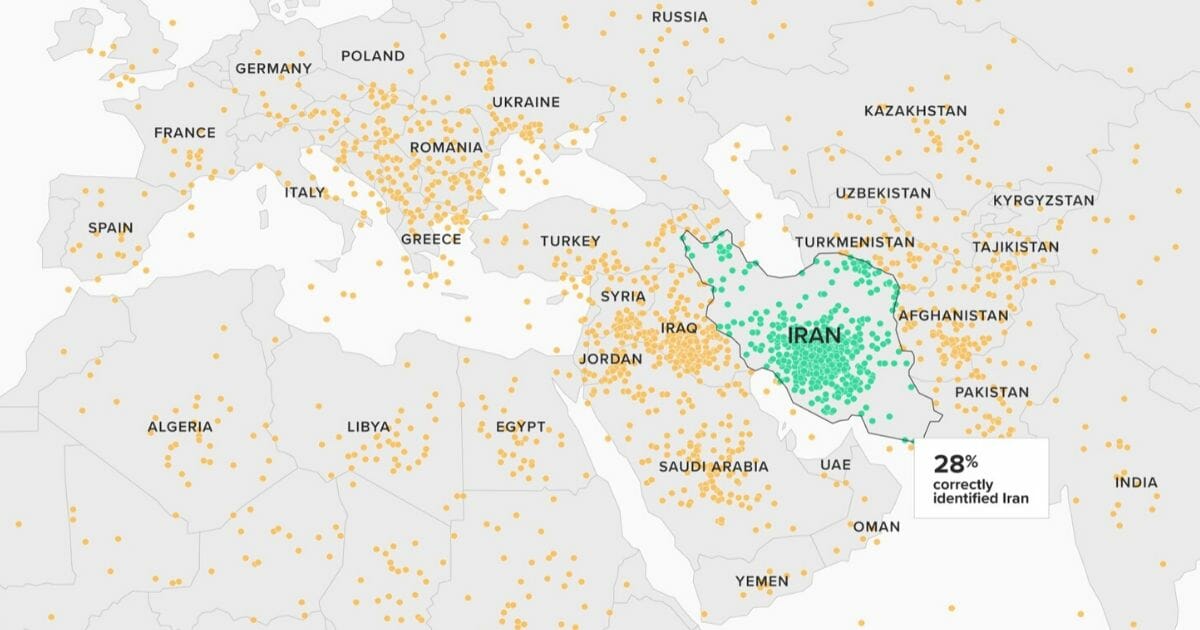 A mere 28 percent of Americans could identify Iran on a map of the Middle East, according to a recent survey.