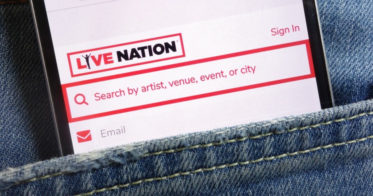 Stock image of the Live Nation Entertainment website on a mobile device.