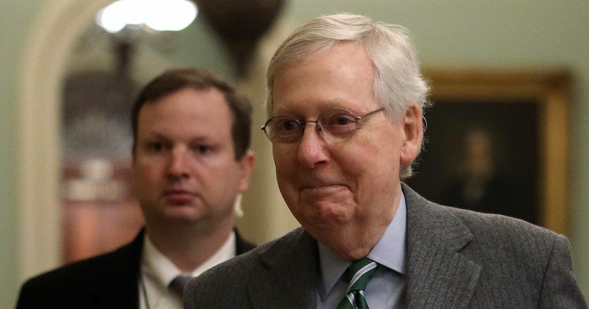Senate Majority Leader Mitch McConnell arrives at the U.S. Capitol on Jan. 16, 2020, in Washington, D.C.