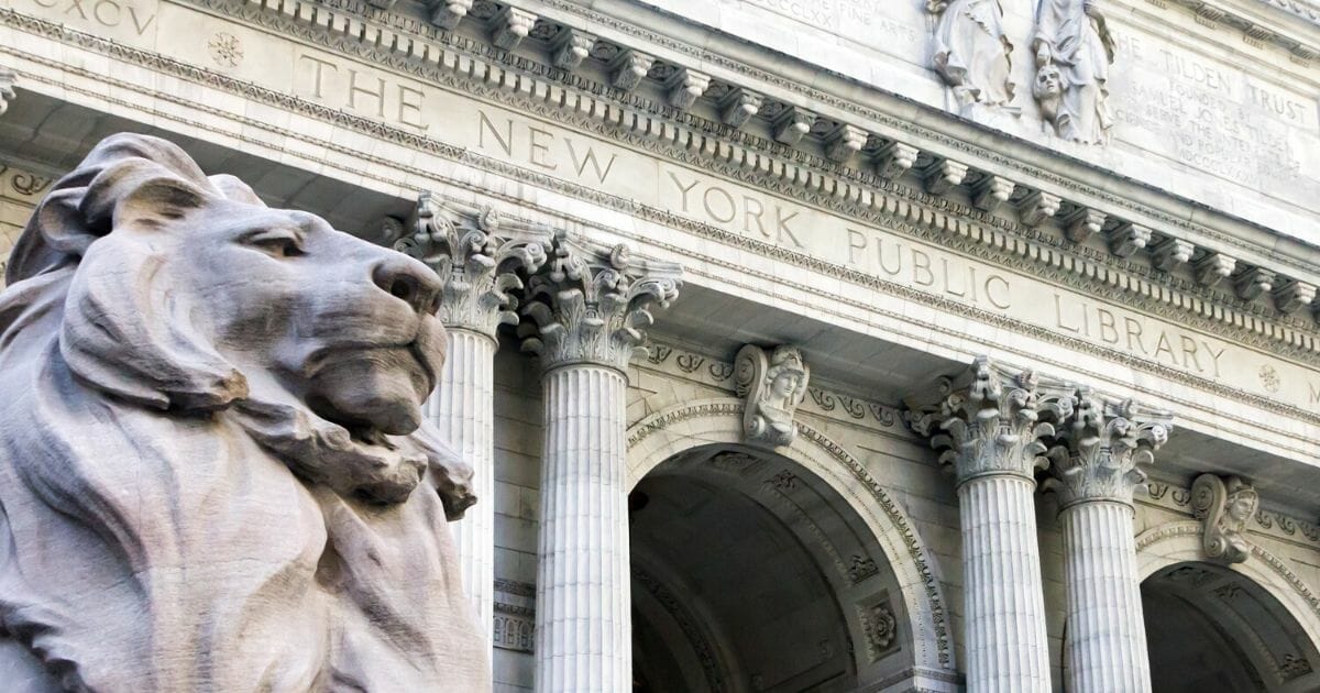 The entrance to the New York Public Library Main Branch in Manhattan, New York City.