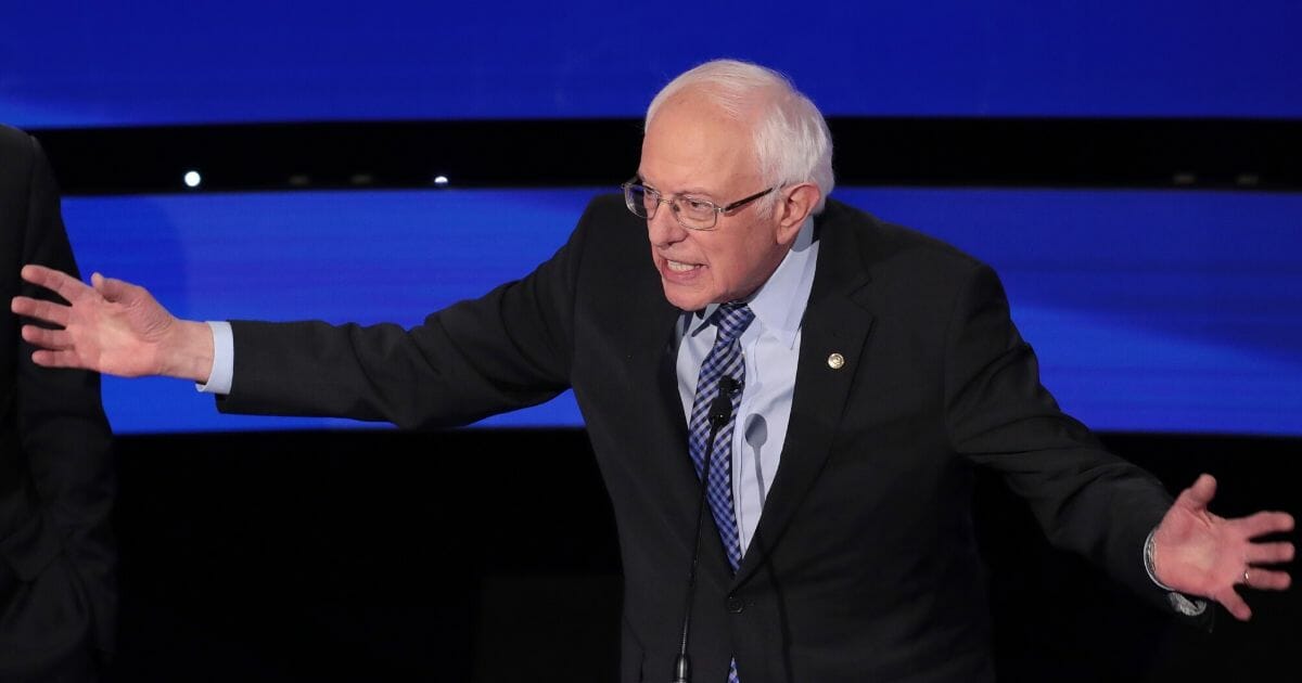 Vermont Sen. Bernie Sanders gestures during the Democratic presidential primary debate at Drake University on Jan. 14, 2020, in Des Moines, Iowa.