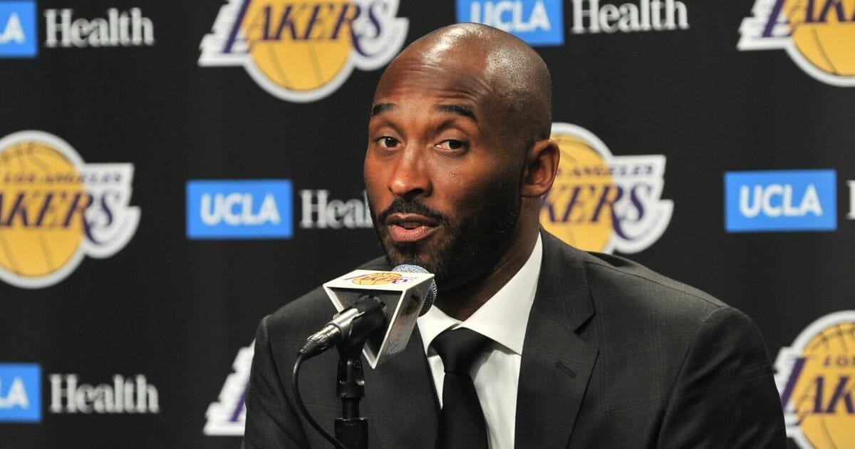 Los Angeles Lakers star Kobe Bryant speaks at a 2017 news press conference prior to a basketball game between the Los Angeles Lakers and the Golden State Warriors at Staples Center in Los Angeles.