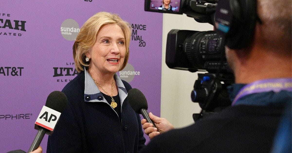 Clinton is interviewed by the media Saturday while attending the premiere of a documentary about her life at the Sundance Film Festival in Park City, Utah.