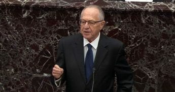 Famed attorney and former Harvard law professor Alan Dershowitz speaks in the Senate on Monday as part of President Donald Trump's defense in the ongoing impeachment trial.